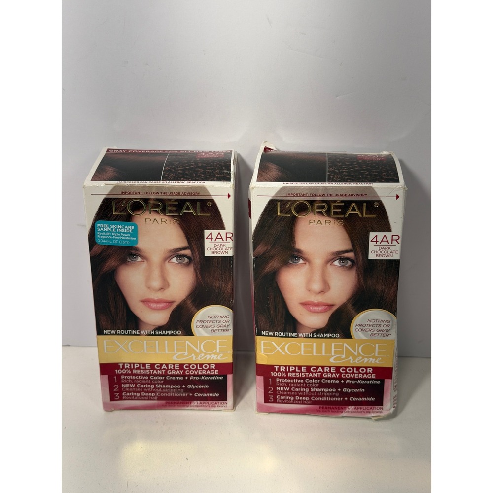 2 L'Oreal Paris Excellence Creme 4AR Dark Chocolate Brown Hair Color OLD formula